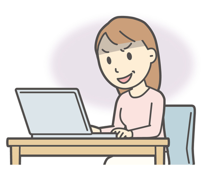  ロングヘア女性-503-バスト パソコン,悪人,女性,女の子,人物,かわいい,表情,感情,悪い,悪事のイラスト素材