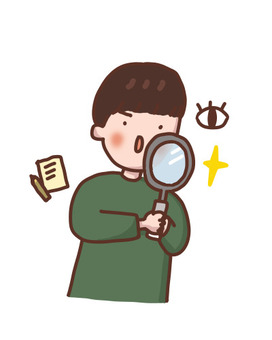 よく観察して、メモを取る男性 観察,虫眼鏡,メモ,男性,凝視のイラスト素材