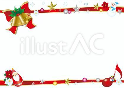 リボンとベルのクリスマスフレーム背景白