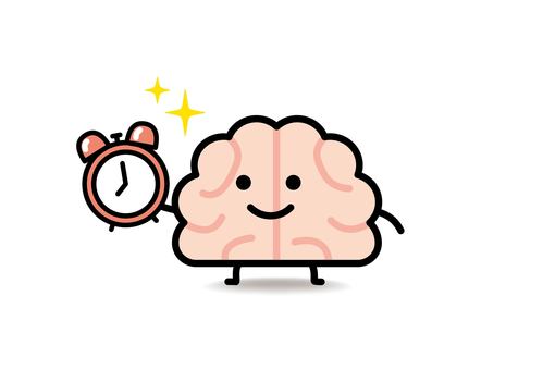 脳みそさん★早起き習慣化 脳みそ,目覚まし,時計,アナログ,キラキラ,笑顔,脳,早起きのイラスト素材