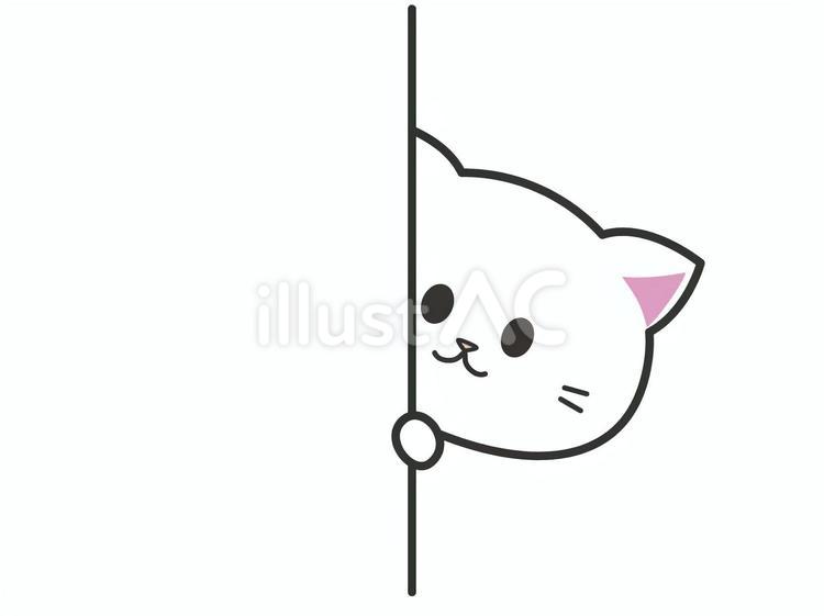 壁から顔を覗かせる白い子猫 猫,覗く,壁のイラスト素材