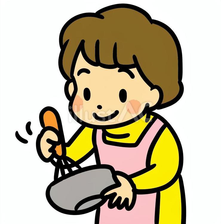 泡だて器を使う女の人 泡だて器,ボウル,お母さんのイラスト素材