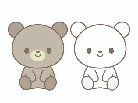 おすわりしているシロクマとくま 熊,シロクマ,茶色,セット,おすわり,かわいい,ゆるい,2匹,ペア,シンプルのイラスト素材