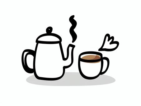珈琲カップとポット_色ズレゆるい絵 珈琲カップとポット_色ズレゆるい絵 コーヒー,カップ,ポット,手書き,手描き,ゆるい,色ずれ,かわいい,ほっこり,まったりのイラスト素材