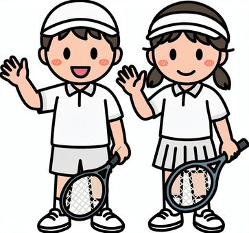 白のテニスの男子女子です。 テニス,シンプル,サークル,クラブ,部活,スポーツ,競技,ラケット,運動,体育のイラスト素材