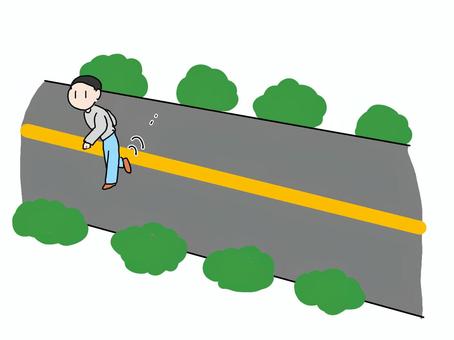 横断歩道のない車道をわたる人 車道,横断,人,道路,街路樹,渡る,人物のイラスト素材