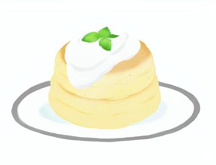 ふわとろパンケーキ（2段） パンケーキ,ふわとろ,クリーム,ミント,食べ物,お皿,おやつ,喫茶店,2段のイラスト素材