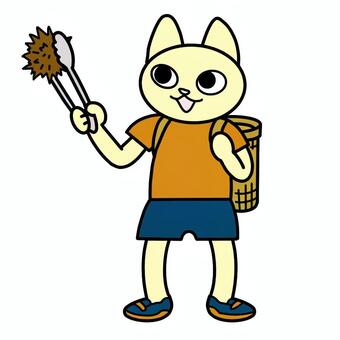 栗拾いのイラスト 栗拾い,栗,食べ物,猫,旬,レジャーのイラスト素材