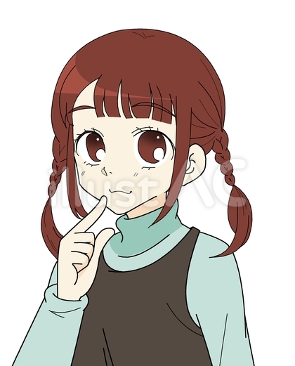 考える三つ編みの女の子