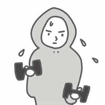 トレーニングイラスト　ダイエット　筋トレ 筋トレ,ダイエット,運動,マッチョ,ストイック,汗,選手,パーカー,トレーニング,ダンベルのイラスト素材