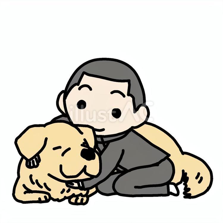 大型犬を抱く学生少年 学生,大型犬,抱くのイラスト素材