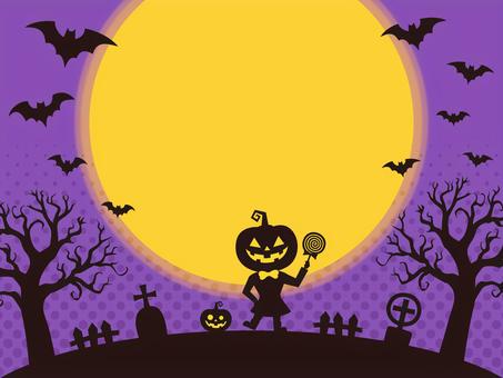 ハロウィン背景/カボチャ男/紫 背景,シンプル,壁紙,販促,月,満月,カボチャ,ジャックオーランタン,ハロウィン,ハロウィーンのイラスト素材