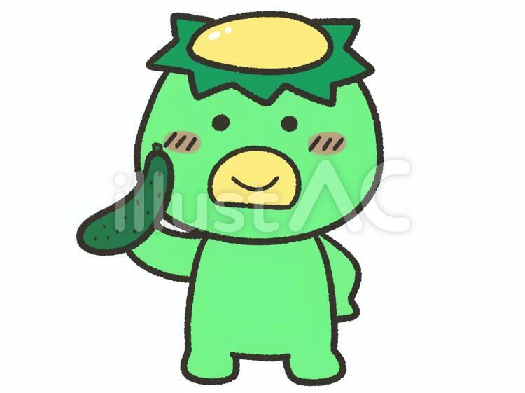 かわいいかっぱときゅうり かっぱ,かわいい,手描きのイラスト素材