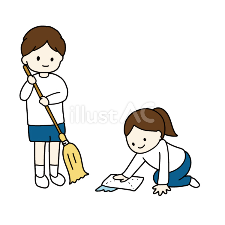 掃除をする小学生 小学生,人物,2人のイラスト素材