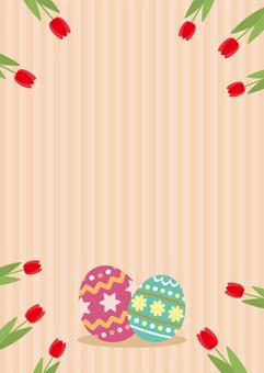 イースターエッグと春のチューリップの背景 イースター,イースターエッグ,チューリップ,花,春,ちょうちょ,かわいい,おしゃれ,コピースペース,背景のイラスト素材
