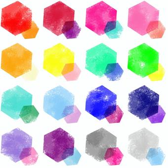 Illustration, hexagonal, colorful, watercolor, 