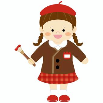 芸術の秋　ブレザーの制服を着た女の子 作品展,芸術,美術,お絵描き,幼児,制服,園児,秋,女の子,全身のイラスト素材