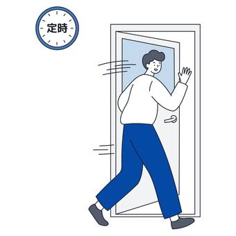 定時ダッシュするビジネスマン 人物,男性,ビジネス,仕事,会社員,帰宅,定時,退勤,働く,急ぐのイラスト素材
