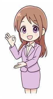 OKサインをする女性 紫色のスーツ