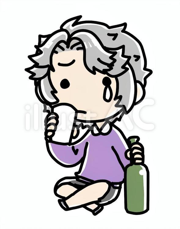 悲しくお酒を飲むおばあさん おばあさん,悲しい,飲むのイラスト素材