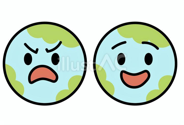 怒る地球と笑顔の地球キャラクター 地球,キャラクター,笑顔のイラスト素材