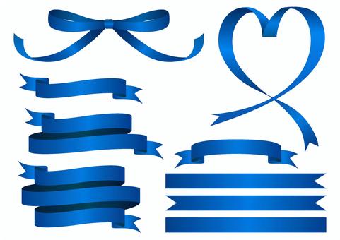 光沢のある単色リボンセット　青 リボン,帯,フレーム,タイトル,飾り枠,装飾,プレゼント,ギフト,見出し,バナーのイラスト素材