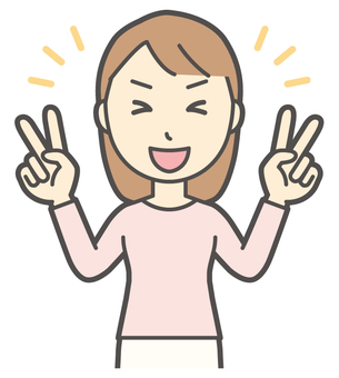  ロングヘア女性-486-バスト ピース,女性,女の子,人物,かわいい,喜ぶ,嬉しい,勝つ,成功,チョキのイラスト素材
