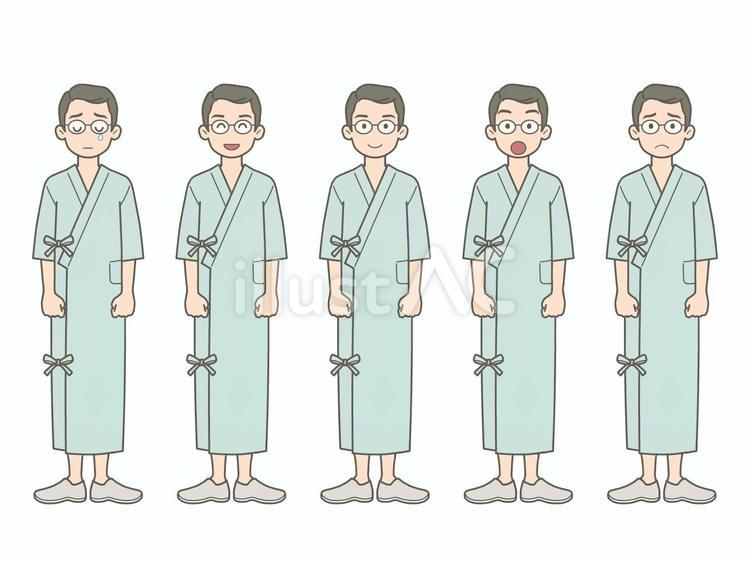 患者　男性　立ち絵　浴衣タイプ 患者,メガネ,眼鏡のイラスト素材