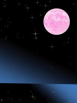 Illustration, mois, pleine lune, lune rose, 
