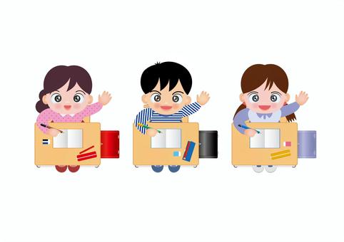授業を受ける子どもたち（上から） 人物,子ども,小学校,男の子,女の子,元気,机,ランドセル,学校プリント,ノートのイラスト素材