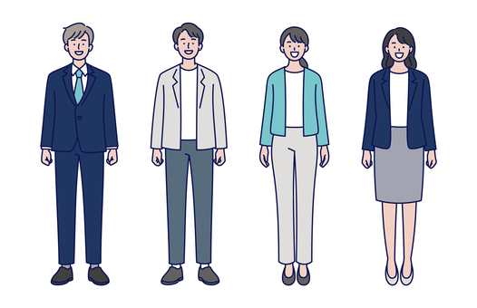 ビジネスチームの立ち姿イラスト ビジネス,チーム,社会人,スーツ,男女,立ち姿,会社員,笑顔,協力,人材のイラスト素材