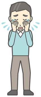  ニット中年男性-575-全身 泣く,おじさん,男性,中年,お父さん,パパ,シニア,ミドルエイジ,人物,かわいいのイラスト素材