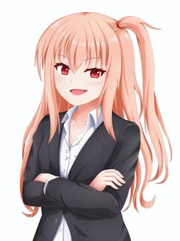 girl wearing a suit, girl wearing a suit, girl, anime, arms,