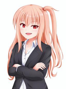 girl wearing a suit, girl, anime, arms, JPG and PNG