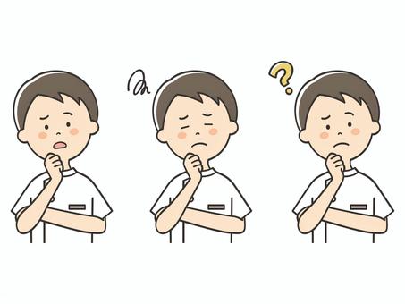 悩む男性看護師のセット 悩む男性看護師のセット 困る,不安,悩む,心配,不満,考える,落ち込む,わからない,迷う,疑問のイラスト素材