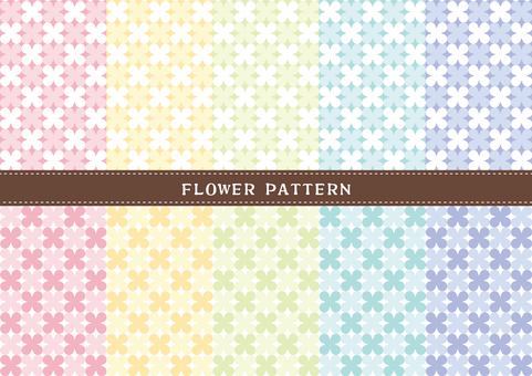 フラワーパターン ドット,柄,花,花がら,四葉,水玉,模様,背景,パターン,セットのイラスト素材