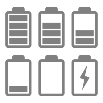 バッテリー アイコンセット グレー バッテリー,充電,スマホ,携帯,電池,残量,チャージ,リチウムイオン,スマートフォン,携帯電話のイラスト素材