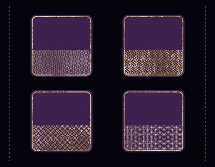 紫と金の和柄スクエアセット 和柄,金,紫,エレメント,模様,パターン,和,日本,七宝,麻の葉のイラスト素材