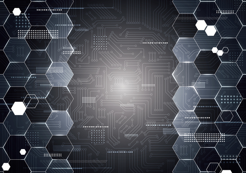 デジタルな六角形と電子回路の背景素材 デジタル,テクノロジー,電子回路,基盤,六角形,スタイリッシュ,背景のイラスト素材