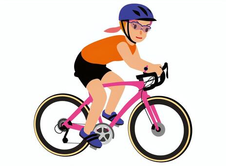ロードバイク・オレンジのウェアで乗る女性 ロードバイク,自転車,スポーツ,トレーニング,女子,選手,アスリート,競技,大会,オリンピックのイラスト素材