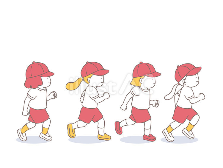 体操服を着て走る女の子のイラスト素材 運動会,かけっこ,走るのイラスト素材