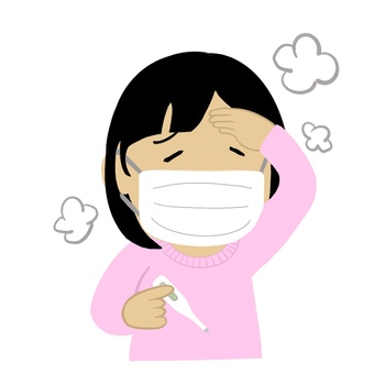発熱の方　女性　手描き 発熱,熱,体温,検温,人,測る,女性,体温計,かわいい,使いやすいのイラスト素材