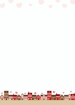 バレンタインの街並みとハート02 バレンタイン,ハート,街並み,背景,フレーム,2月,冬,バレンタインデー,バレンタインカード,おしゃれのイラスト素材