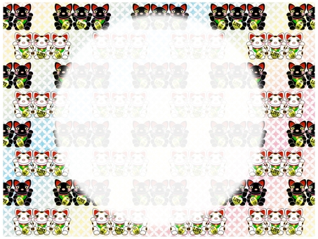 よくばり招き猫のフレ−ム 招き猫,白,黒,招福,千万両,love,ラブ,かわいい,笑顔,柄のイラスト素材