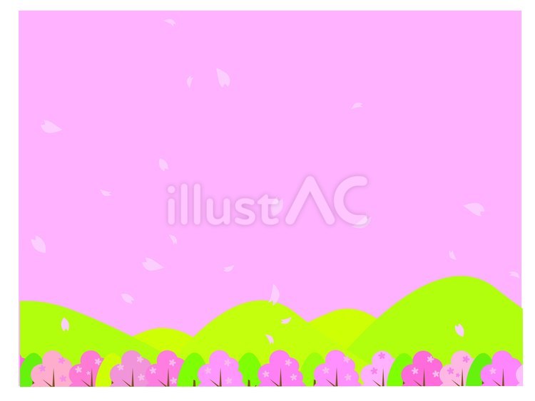 ピンクに染まった春の山の風景 山,桜,かわいいのイラスト素材