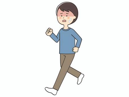 暑そうな男性 マラソン,苦しい,しんどい,疲れた,熱中症,熱射病,暑い,不調,のぼせる,めまいのイラスト素材