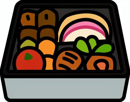 銀の重箱のおせちです。 重箱,おせち,シンプル,お正月,和風,日本,料理,縁起物,元旦,祝いのイラスト素材