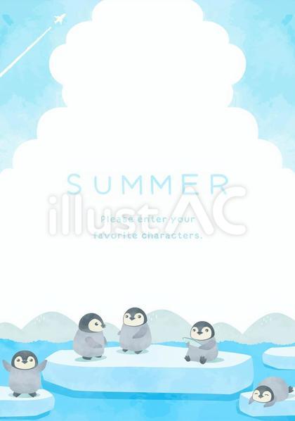 かわいいペンギンたちと海の背景イラスト