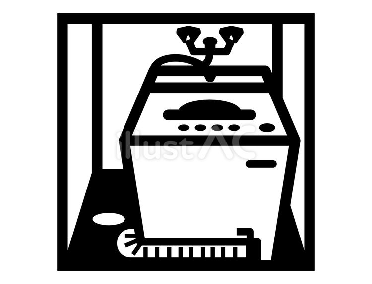 洗濯機と排水口のアイコン-黒 洗濯機,アイコン,置き場のイラスト素材