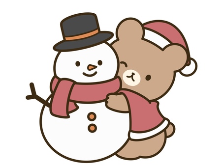 クリスマスくま（雪だるま） クリスマス,くま,雪だるま,サンタ,仮装,コスプレ,12月,かわいい,アイコン,ワンポイントのイラスト素材